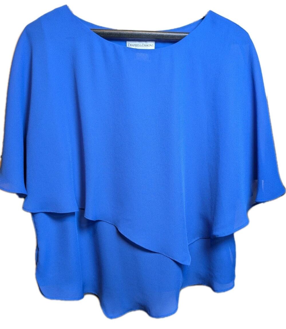Drapers & Damons Petite Large Cobalt Royal Blue Chiffon Poncho Blouse Chic